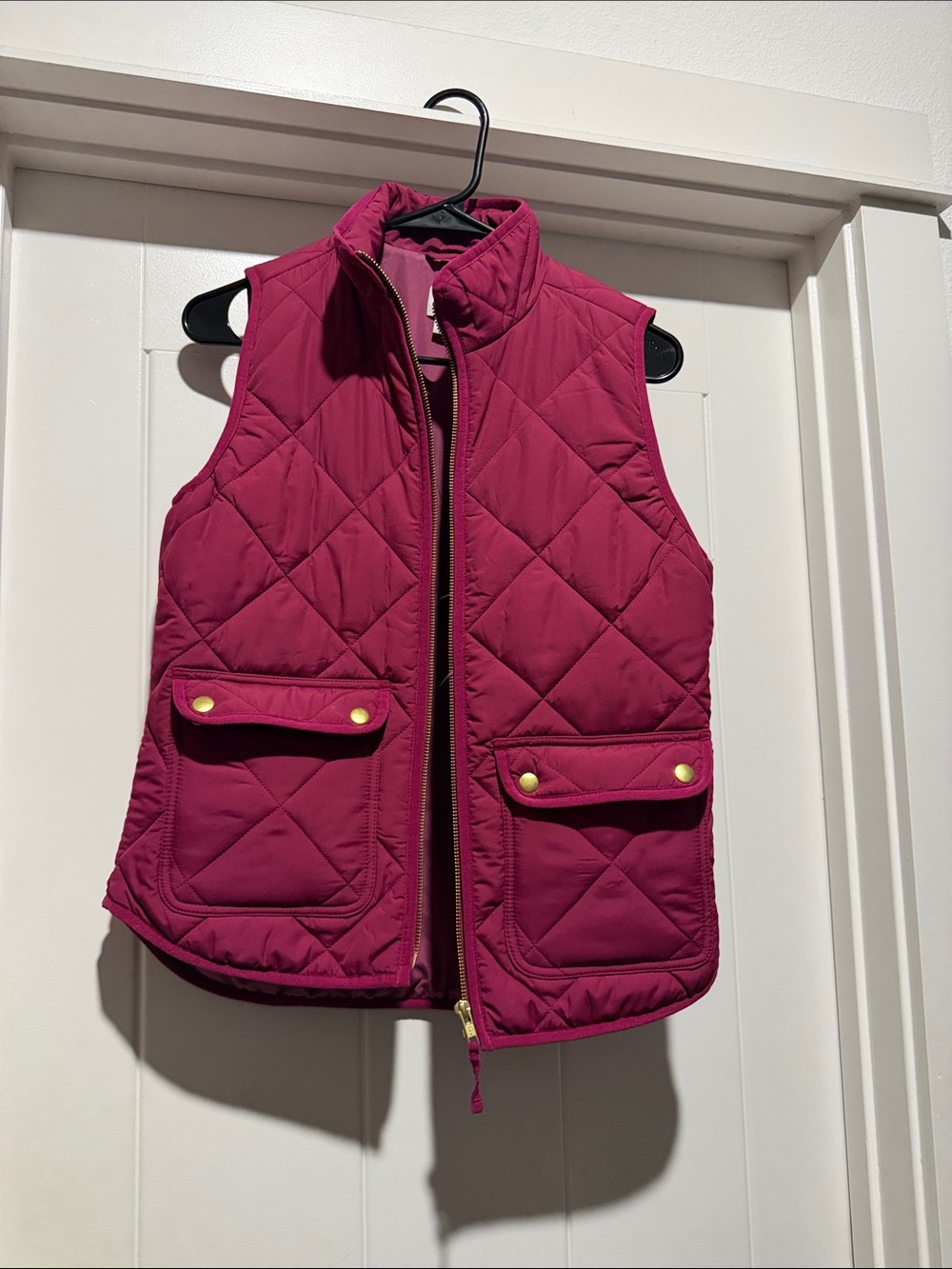 J. Crew Quilted Berry Red Vest with Gold Buttons